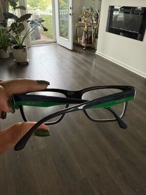 Prada Black and Green Rectangular Optical Frames